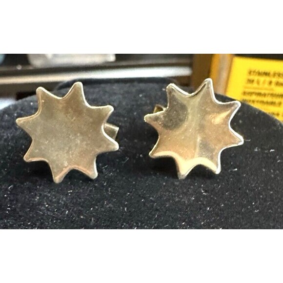 Silver Tone Cufflink lot of 2 Toggle Back 8 point Star burst Rectangle ridge - Picture 8 of 12